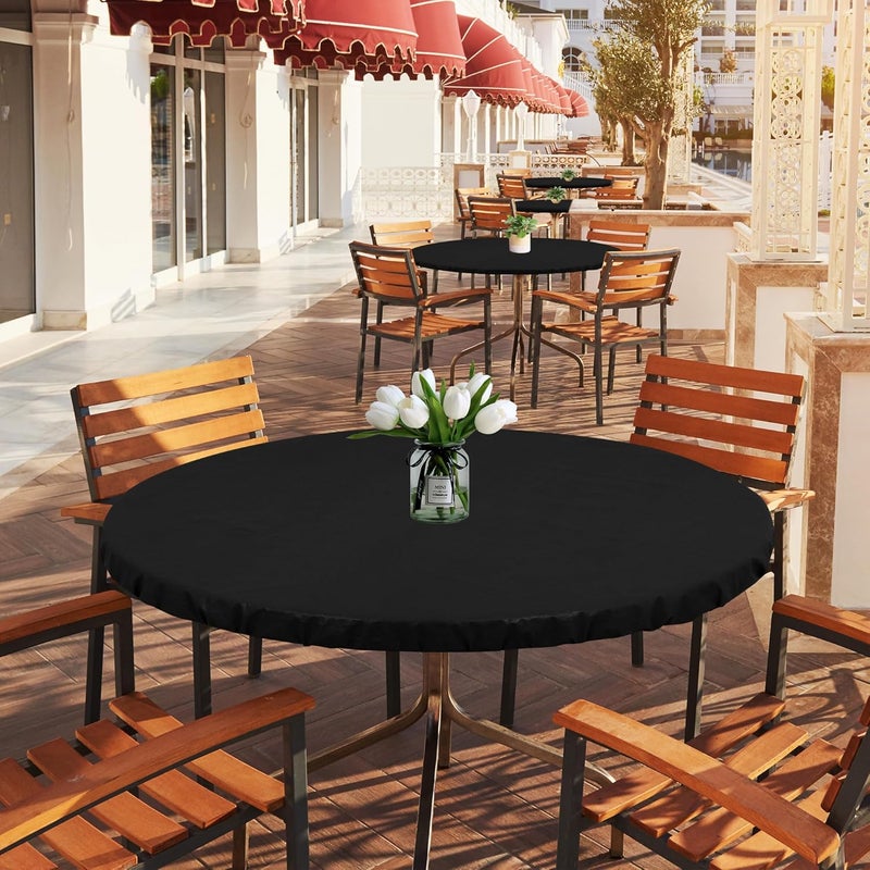 LUSHVIDA Round Waterproof Table Cover Elastic Vinyl Fitted Tablecloth Elastic Edged Plastic Table Cloth (Black, 4PCS Best for Up to 57"-68" Round) - Image 5